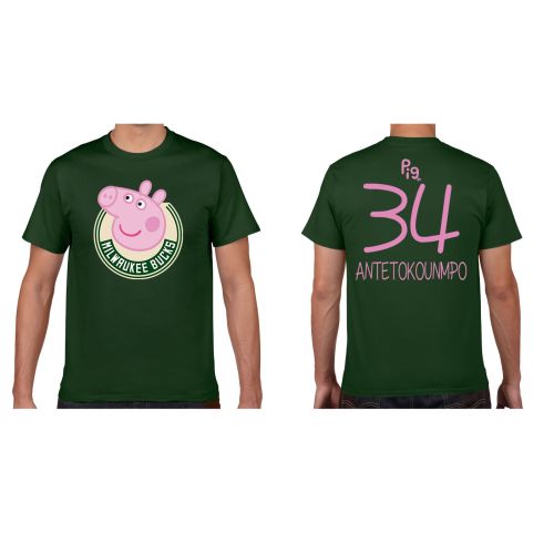 Giannis Antetokounmpo 34 Milwaukee Bucks Pig Print T-Shirt - Green