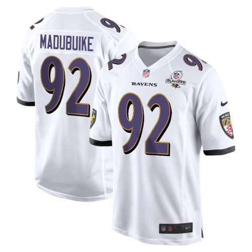 Justin Madubuike 92 Baltimore Ravens 2023 Playoffs Patch Game Men Jersey - White