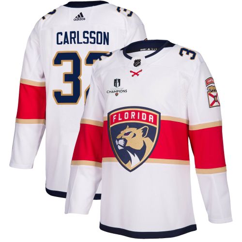 Florida Panthers Lucas Carlsson 32 Away 2023 Stanley Cup Champions Breakaway Men Jersey - White