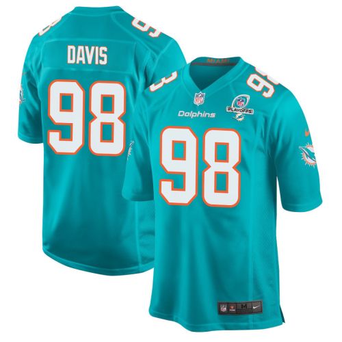 Raekwon Davis 98 Miami Dolphins 2023 Playoffs Patch Game Men Jersey - Aqua