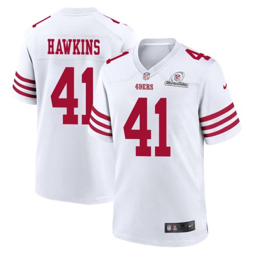 Tayler Hawkins 41 San Francisco 49ers 2024 Divisional Patch Game Men Jersey - White