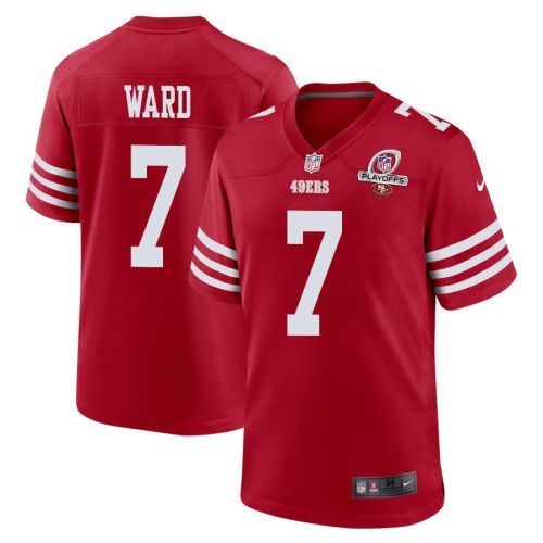 Charvarius Ward 7 San Francisco 49ers 2023 Playoffs Patch Game Men Jersey - Scarlet