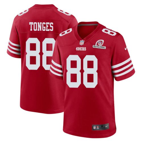 Jake Tonges 88 San Francisco 49ers 2024 Divisional Patch Game Men Jersey - Scarlet