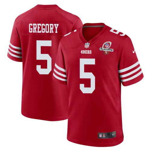 Randy Gregory 5 San Francisco 49ers 2023 Playoffs Patch Game Men Jersey - Scarlet