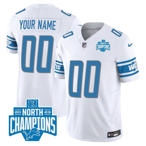 Detroit Lions 2023 NFC North Division Champions Patch Game Custom Men Jersey - White