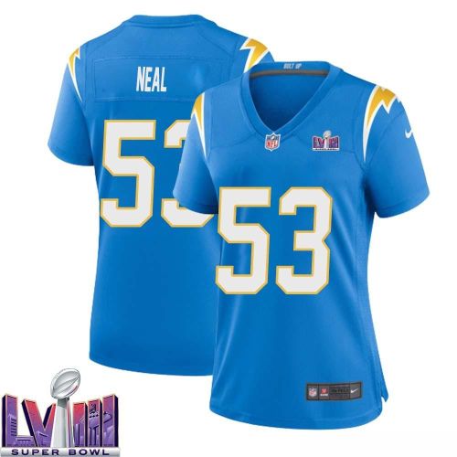 Lorenzo Neal 53 Los Angeles Chargers Super Bowl LVIII Women Home Game Jersey - Powder Blue