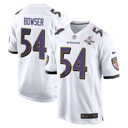 Tyus Bowser 54 Baltimore Ravens 2023 Playoffs Patch Game Men Jersey - White