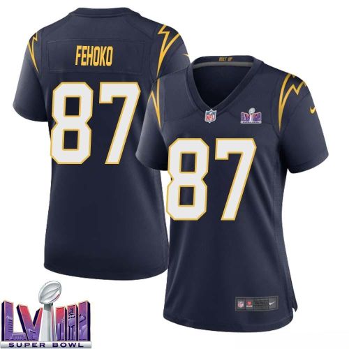 Simi Fehoko 87 Los Angeles Chargers Super Bowl LVIII Women Alternate Game Jersey - Navy