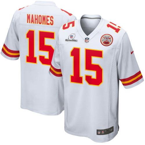 Patrick Mahomes 15 Kansas City Chiefs 2024 Divisional Patch Game Men Jersey - White