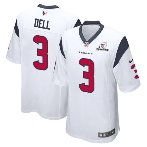 Tank Dell 3 Houston Texans 2023 Playoffs Patch Game Men Jersey - White