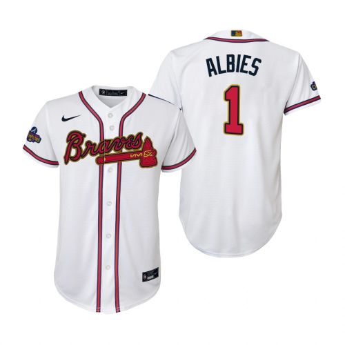 Youth Ozzie Albies 1 Atlanta Braves White 2022-23 Gold Program Jersey