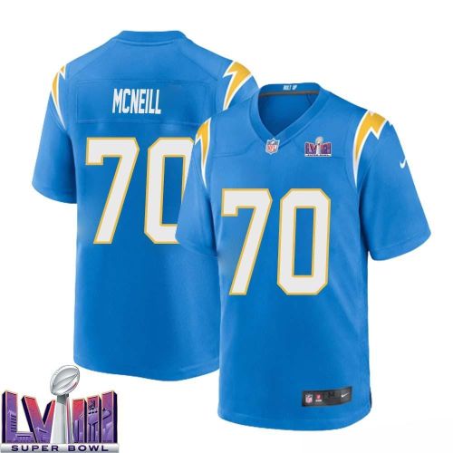 Marcus McNeill 70 Los Angeles Chargers Super Bowl LVIII Men Home Game Jersey - Powder Blue