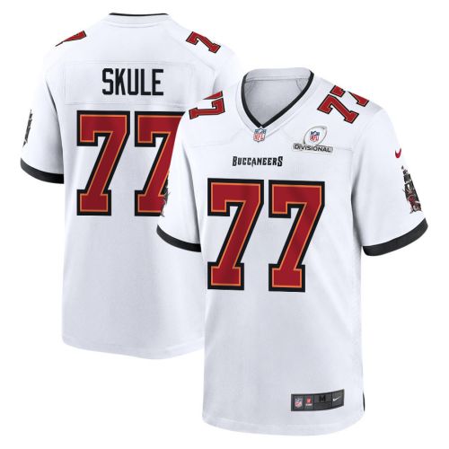 Justin Skule 77 Tampa Bay Buccaneers 2024 Divisional Patch Game Men Jersey - White