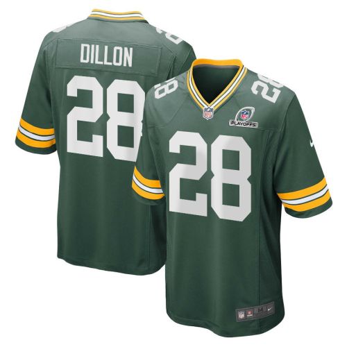 AJ Dillon 28 Green Bay Packers 2023 Playoffs Patch Game Men Jersey - Green