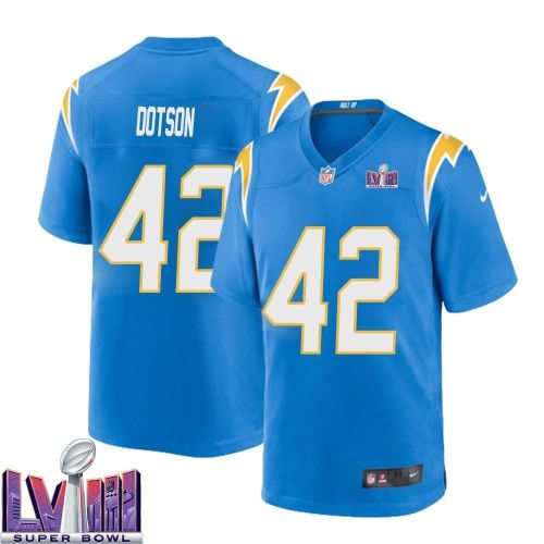 Elijah Dotson 42 Los Angeles Chargers Super Bowl LVIII Men Home Game Jersey - Powder Blue