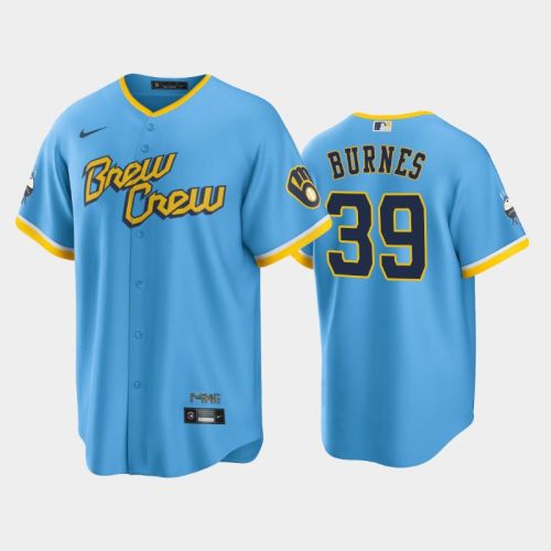 Men's Milwaukee Brewers 39 Corbin Burnes 2022-23 City Connect Powder Blue Jersey