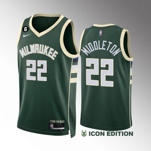 Khris Middleton 22 Milwaukee Bucks Green Jersey 2022-23 Icon Edition NO.6 Patch