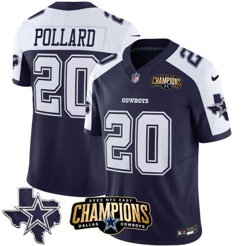 Tony Pollard 20 Dallas Cowboys 2023 NFC East Champions Patch Alternate Game Men Jersey - Navy