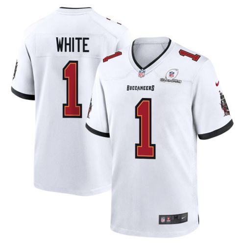 Rachaad White 1 Tampa Bay Buccaneers 2024 Divisional Patch Game Men Jersey - White