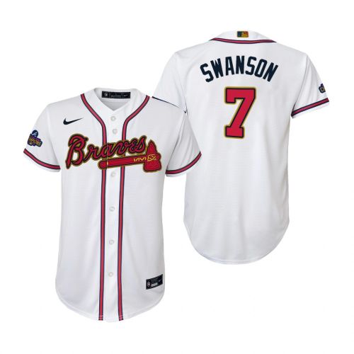 Youth Dansby Swanson 7 Atlanta Braves White 2022-23 Gold Program Jersey