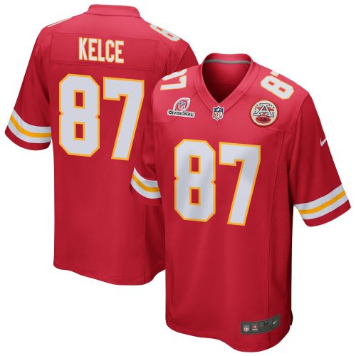 Travis Kelce 87 Kansas City Chiefs 2024 Divisional Patch Game Men Jersey - Red