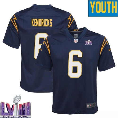 Eric Kendricks 6 Los Angeles Chargers Super Bowl LVIII YOUTH Alternate Game Jersey - Navy