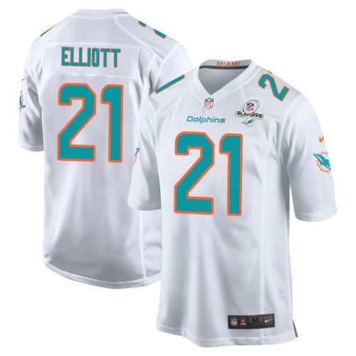 DeShon Elliott 21 Miami Dolphins 2023 Playoffs Patch Game Men Jersey - White