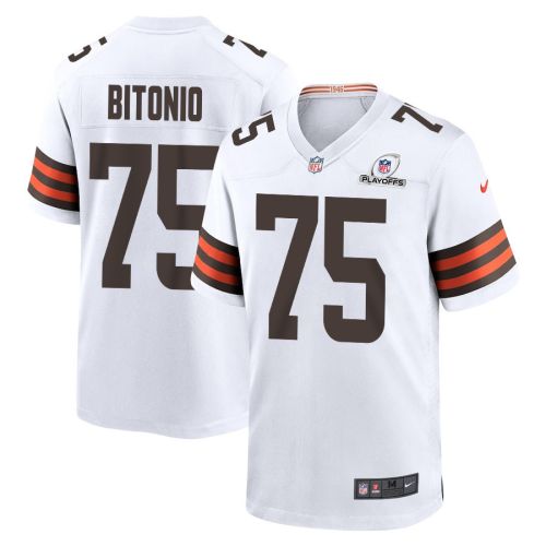 Joel Bitonio 75 Cleveland Browns 2023 Playoffs Patch Game Men Jersey - White