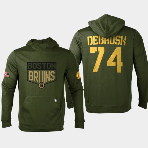 Boston Bruins 74 Jake DeBrusk 2022 Salute to Service Olive Pullover Hoodie