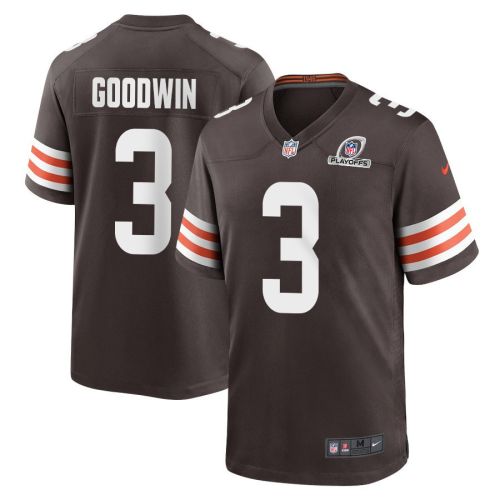 Marquise Goodwin 3 Cleveland Browns 2023 Playoffs Patch Game Men Jersey - Brown