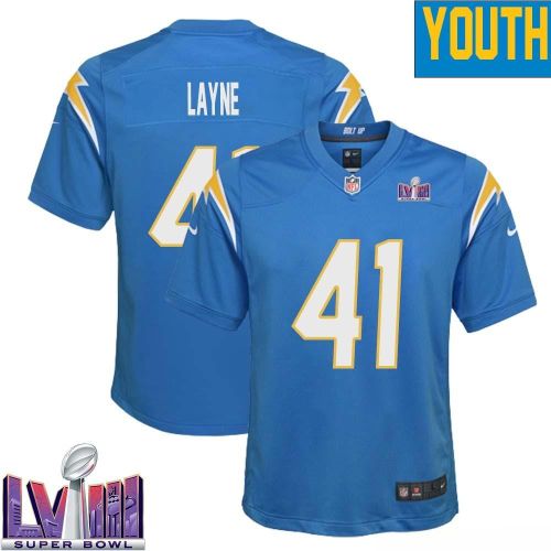 Raheem Layne 41 Los Angeles Chargers Super Bowl LVIII YOUTH Home Game Jersey - Powder Blue