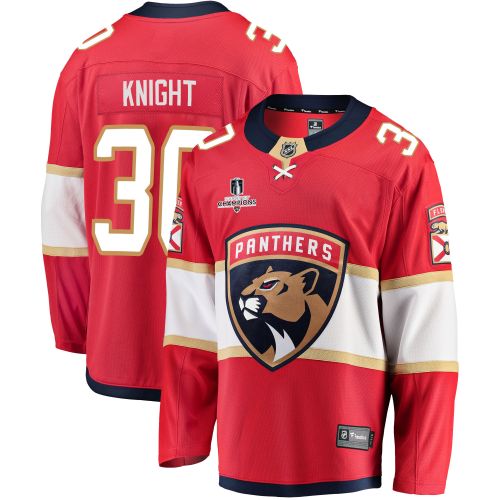 Florida Panthers Spencer Knight 30 Home 2023 Stanley Cup Champions Breakaway Men Jersey - Red