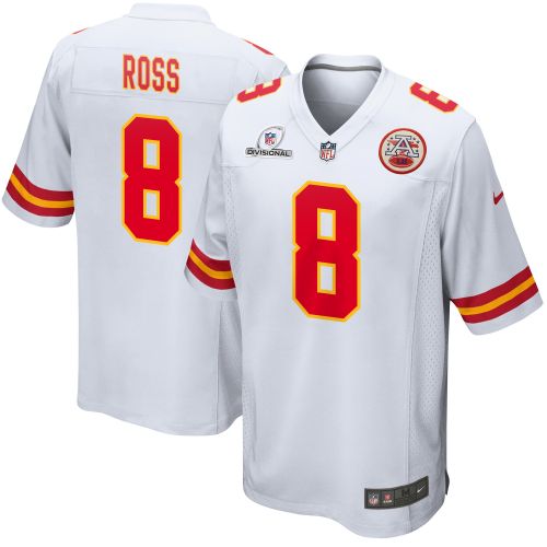 Justyn Ross 8 Kansas City Chiefs 2024 Divisional Patch Game Men Jersey - White