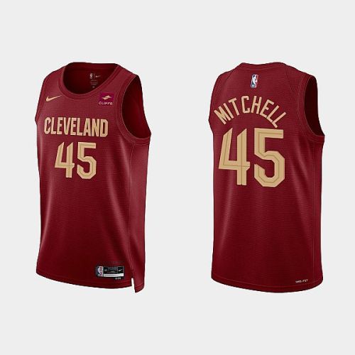 Cleveland Cavaliers 45 Donovan Mitchell 2022-23 Icon Edition Wine Men Jersey