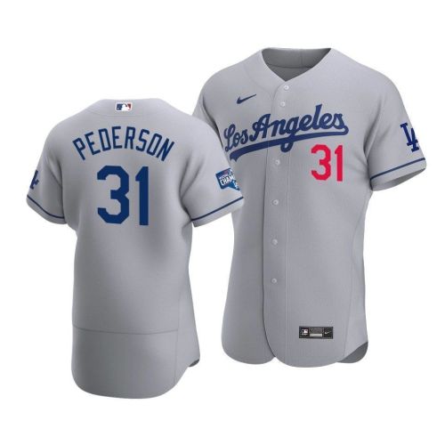 Men's Los Angeles Dodgers Joc Pederson 31 2020 World Series Champions Road Jersey Gray