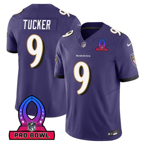 Justin Tucker 9 Baltimore Ravens 2024 Pro Bowl Patch Game Men Jersey - Purple