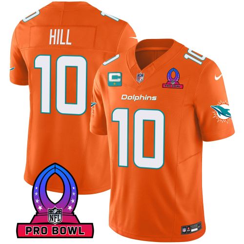 Tyreek Hill 10 Miami Dolphins 2024 Pro Bowl Patch Game Men Jersey - Orange