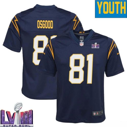 Kassim Osgood 81 Los Angeles Chargers Super Bowl LVIII YOUTH Alternate Game Jersey - Navy