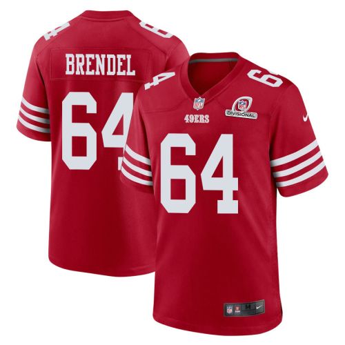 Jake Brendel 64 San Francisco 49ers 2024 Divisional Patch Game Men Jersey - Scarlet