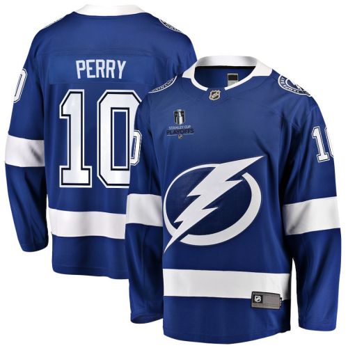 Corey Perry 10 Tampa Bay Lightning Stanley Cup 2023 Playoffs Patch Home Breakaway Men Jersey - Blue