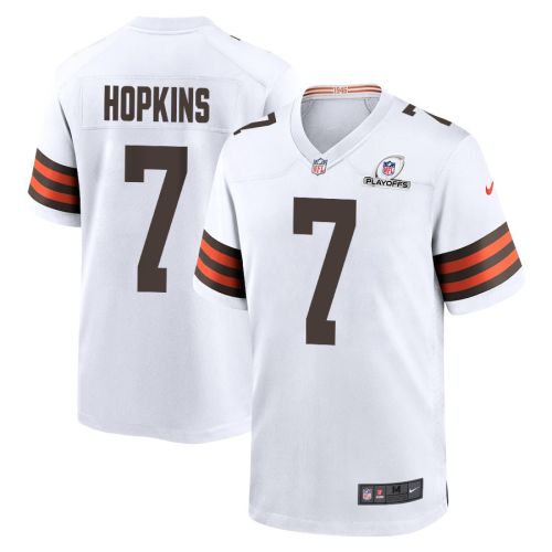 Dustin Hopkins 7 Cleveland Browns 2023 Playoffs Patch Game Men Jersey - White