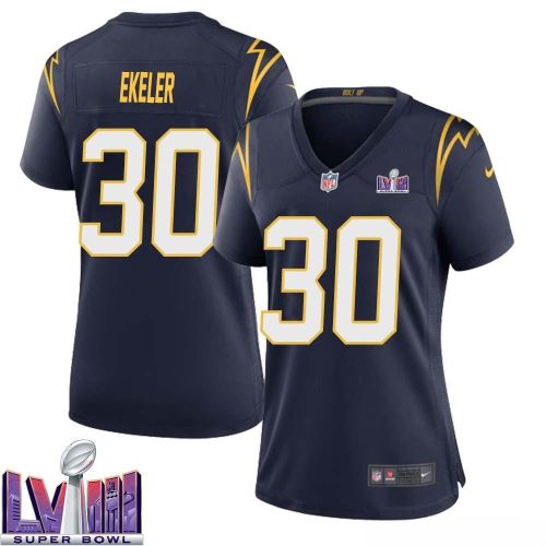 Austin Ekeler 30 Los Angeles Chargers Super Bowl LVIII Women Alternate Game Jersey - Navy