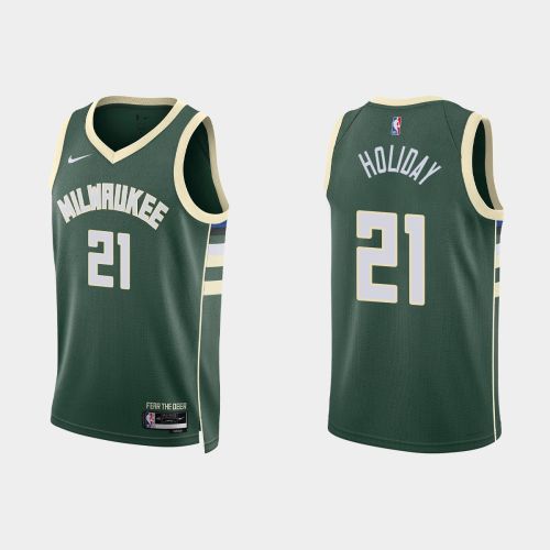 Milwaukee Bucks 21 Jrue Holiday 2022-23 Icon Edition Hunter Green Men Jersey