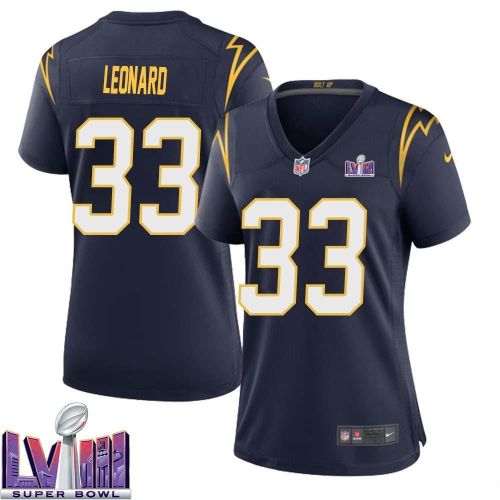 Deane Leonard 33 Los Angeles Chargers Super Bowl LVIII Women Alternate Game Jersey - Navy