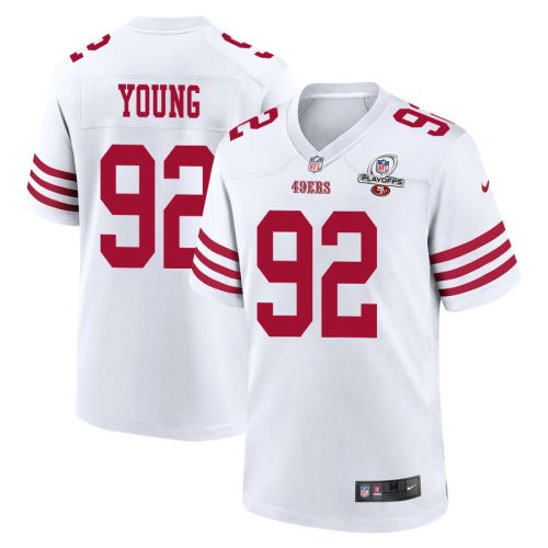 Chase Young 92 San Francisco 49ers 2023 Playoffs Patch Game Men Jersey - White