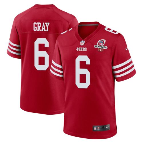 Danny Gray 6 San Francisco 49ers 2023 Playoffs Patch Game Men Jersey - Scarlet