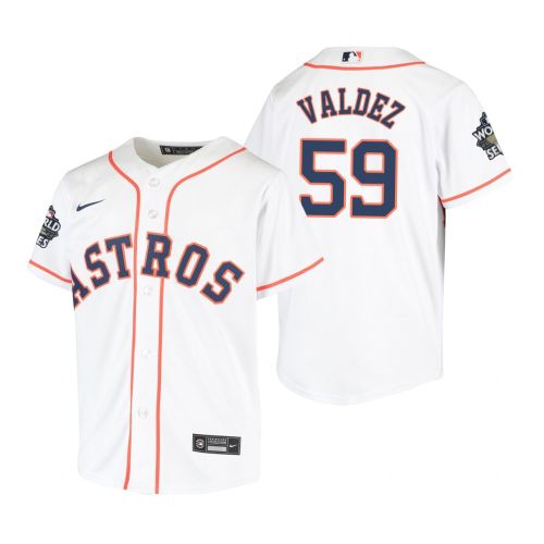 Youth Houston Astros Framber Valdez 59 White 2022-23 World Series Jersey