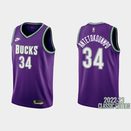 Milwaukee Bucks Giannis Antetokounmpo 34 2022-23 Classic Edition Purple Men Jersey