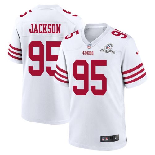 Drake Jackson 95 San Francisco 49ers 2024 Divisional Patch Game Men Jersey - White