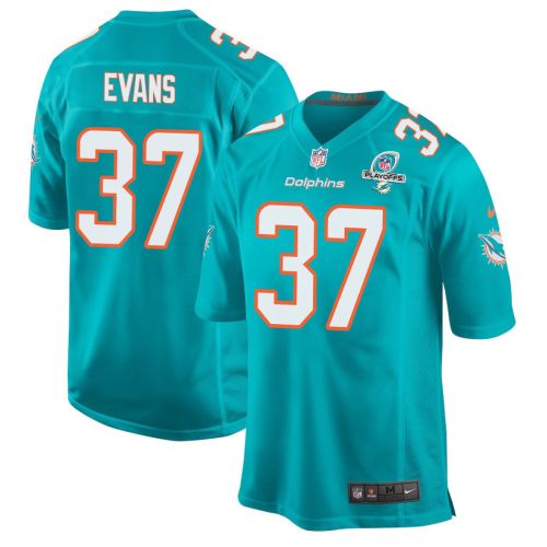 Darrynton Evans 37 Miami Dolphins 2023 Playoffs Patch Game Men Jersey - Aqua